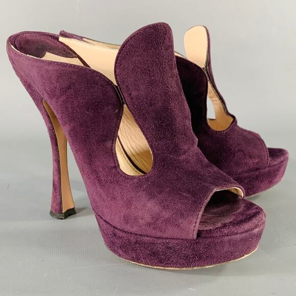 PRADA Size 7 Purple Plum Suede Cutout Sandals - Picture 1 of 10